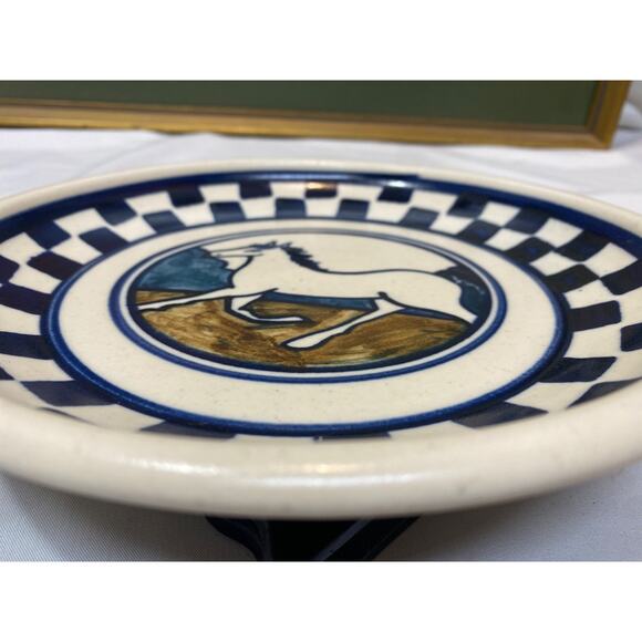 Debbie Dean Pottery HORSE Checkerboard Bowl Folk Art Primitive 8.5" - Picture 4 of 6